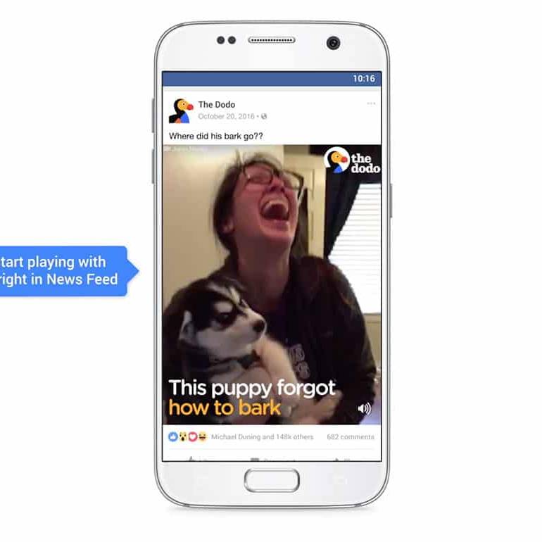 screen della pagina facebook The Dodo: concept per Video per Facebook - audio attivo sui dispositivi mobile