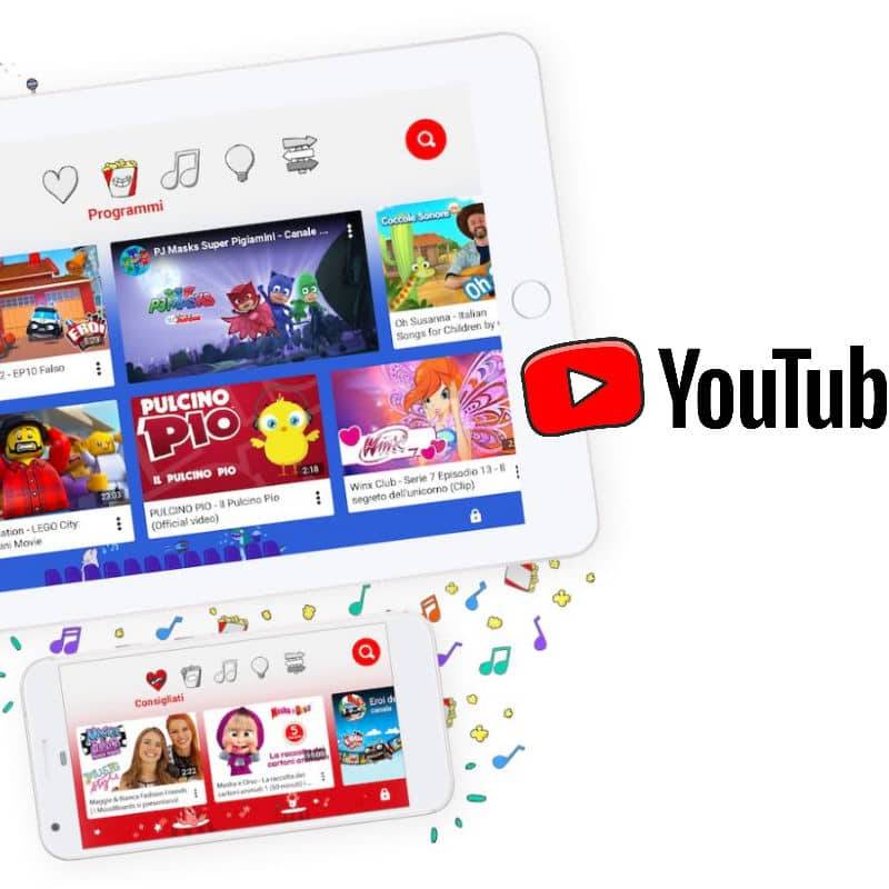 YouTube Kids, app di video per bambini con contenuti sicuri e verificati: nell'immagine la schermata della app che riassume i canali che si possono guardare dedicati ai più piccoli