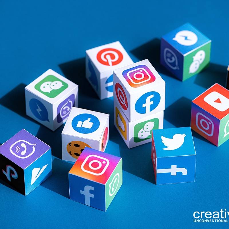 Dadi con i loghi dei Social network più utilizzati in Italia secondo il Digital Report 2021