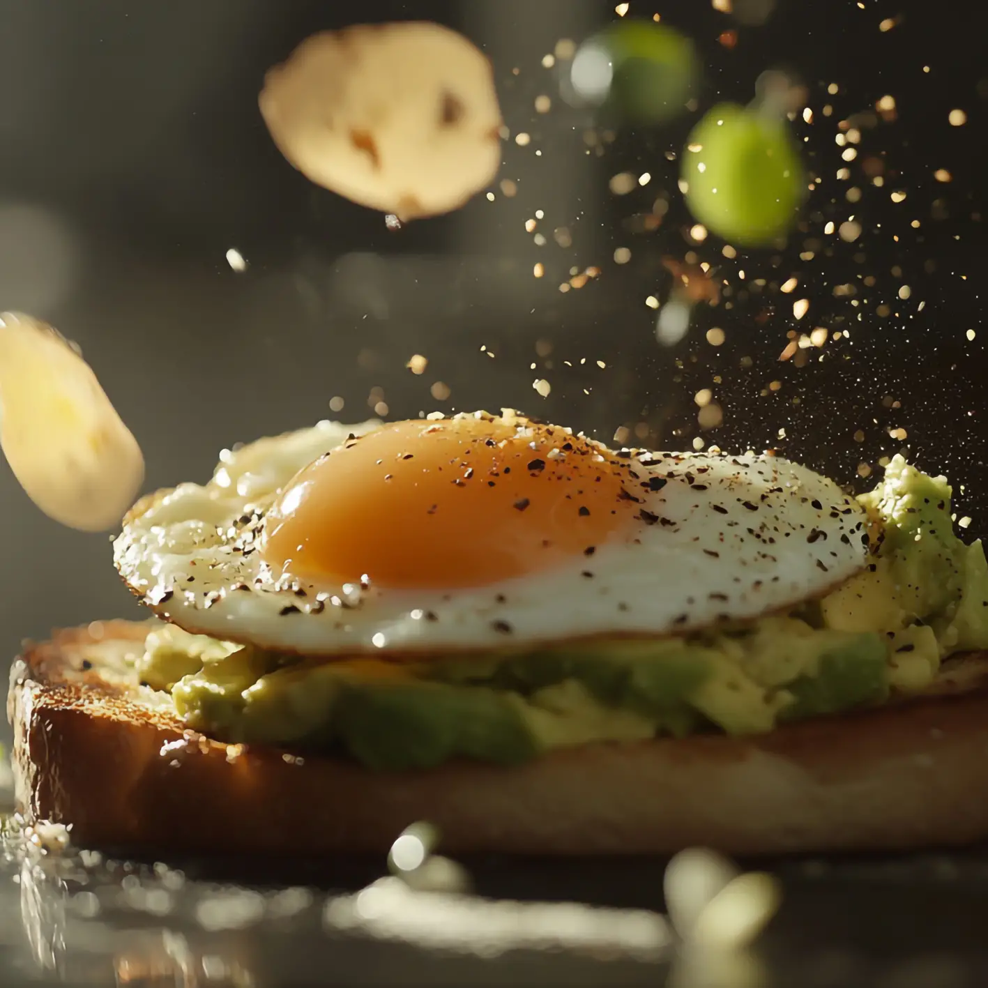 Concept per AI e snackable video nel food marketing: uovo su pane con avocado
